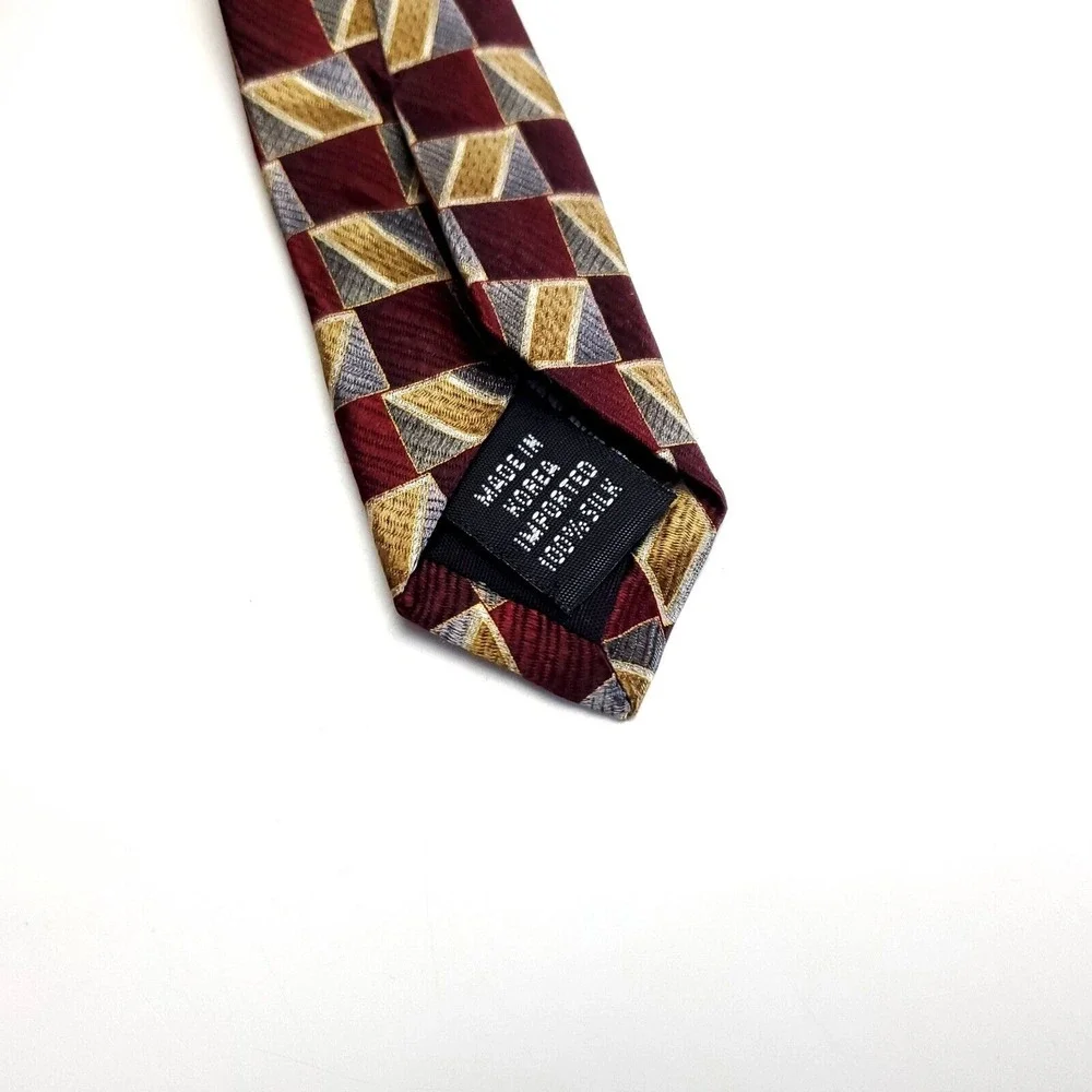 Van Heusen Red Tan Gray‎ Print Wide Geometric Silk Tie